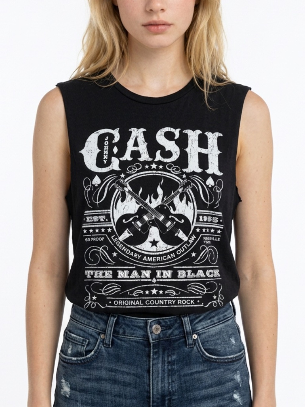 JOHNNY CASH • Man in Black Graphic Tank M Country Rock Muscle Tee Black